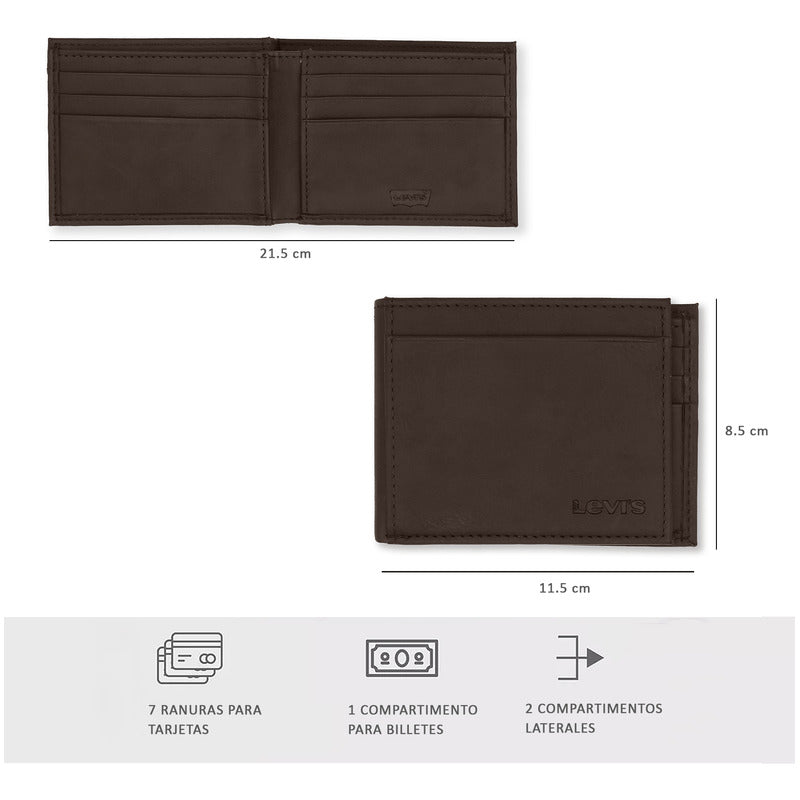 Billetera Para Hombre Bifold Mod.87522-0162 Marca Levi's® Marrón Liso