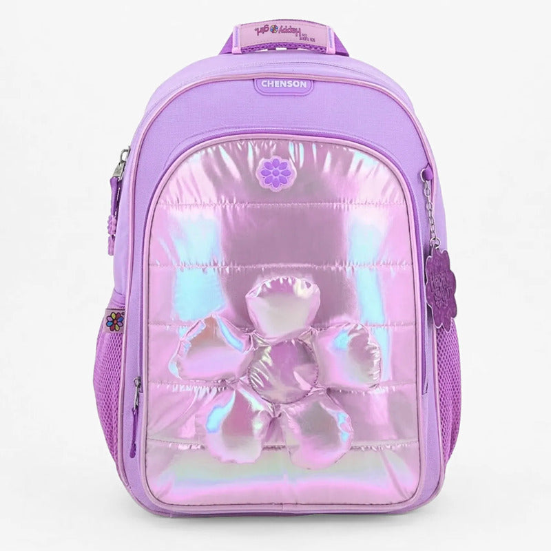 Mochila Con Flor 3d Happy Girl Mod. Hg70328 Marca Chenson® Lila Floreado