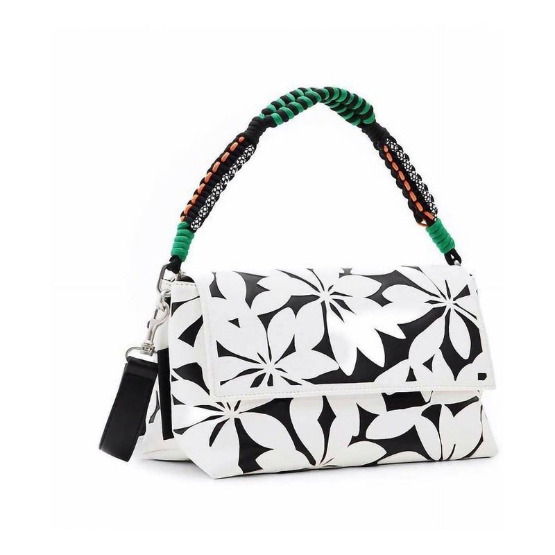 Bolso Para Mujer Mod.23saxp72 Marca Desigual® Blanco-negro Floreado Níquel Multicolor