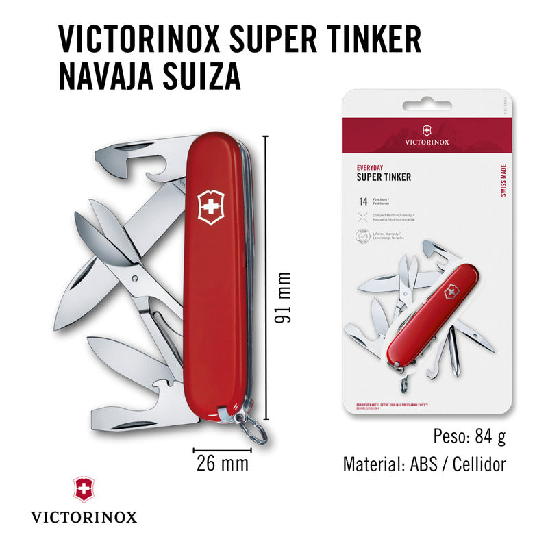 Navaja Super Tinker 1.4703 14 Funciones Marca Victorinox® Rojo
