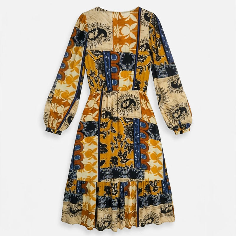 Vestido Largo Estampado Floral Bohemio S53117 Marca Bobois® Multicolor Geométrico G