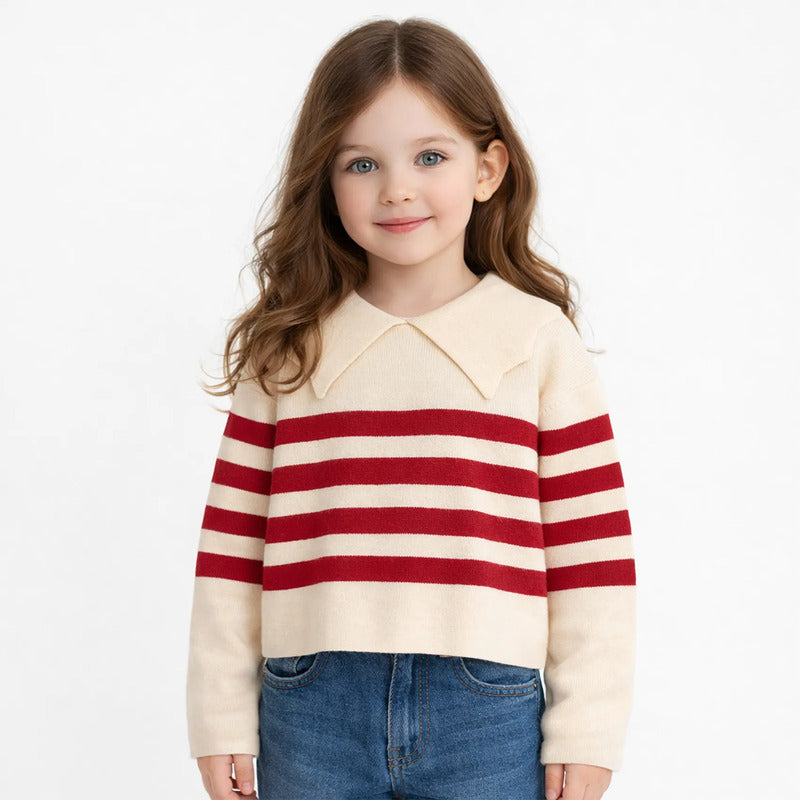 Suéter Cómodo Para Niña Mod. 4301 Marca Mayoral® Almendra Rayas 6 Años
