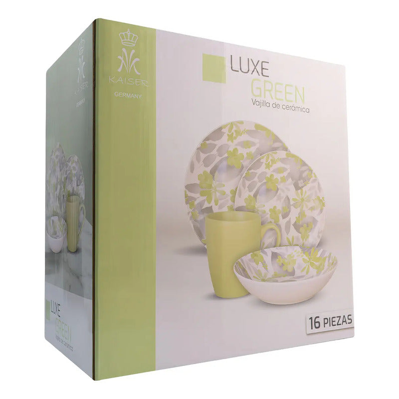 Vajilla Porcelana Kaiser 16 Piezas Pink Verde Claro 4 Personas