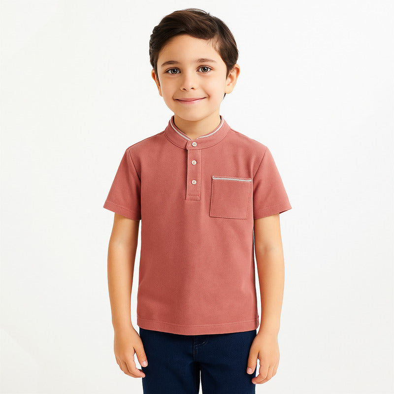 Playera Cuello Mao De Niño Mod.3102 Marca Mayoral® Coral Oscuro Liso 9