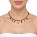 Collar De Mujer Cadena Entrelazada Estilo Bohemio Con Dijes Dorado