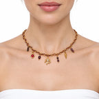 Collar De Mujer Cadena Entrelazada Estilo Bohemio Con Dijes Dorado