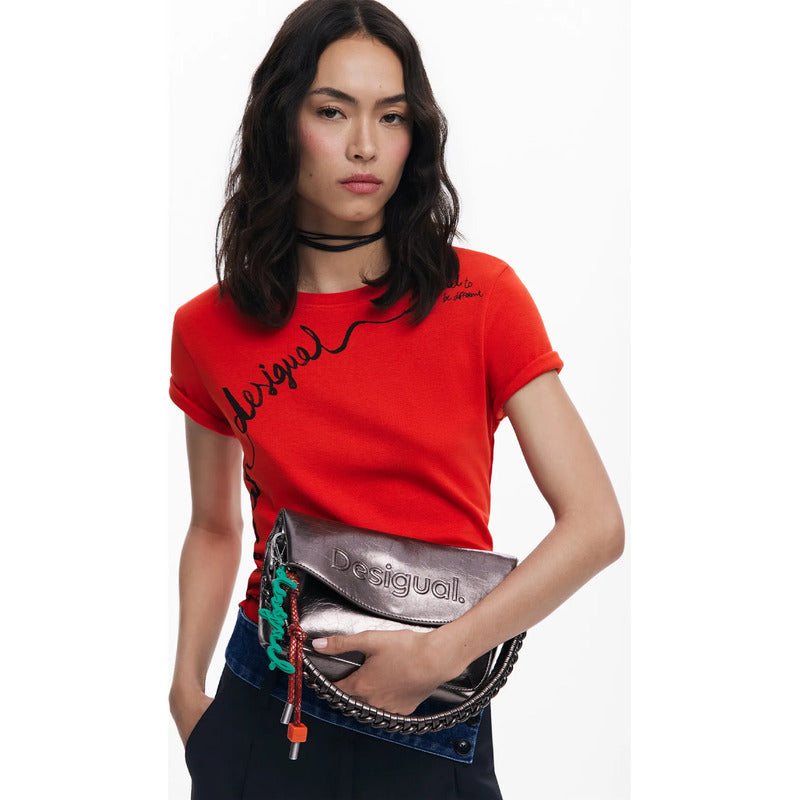 Bolso Para Mujer Mod. 25waxpaq/9225 Marca Desigual® Gris Metalizado Lisa Níquel