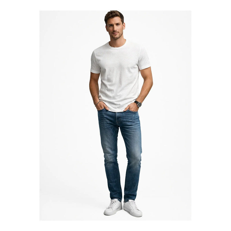 Playera Casual Para Hombre Texturizada A61302 Marca Bobois® Beige Ch Texturizado
