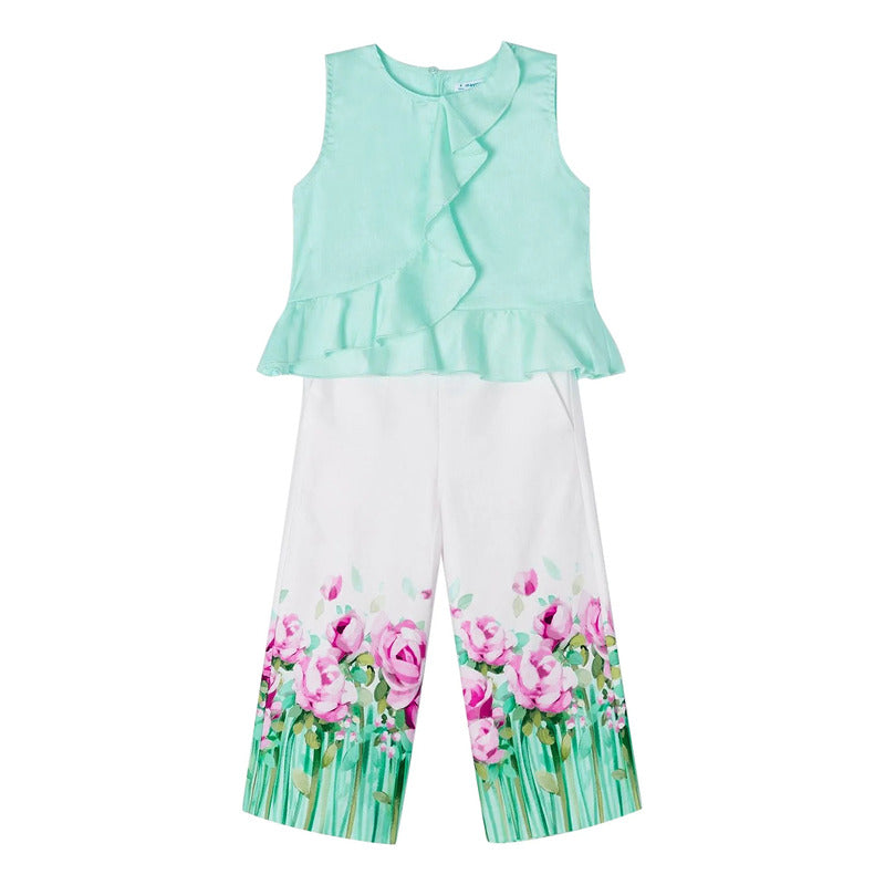 Conjunto Para Niña Pantalon+blusa 3510 Marca Mayoral® Agua Floreado 3 Años