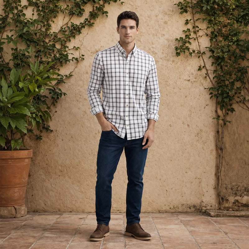 Camisa Casual Para Hombre De Algodón M.b61104 Marca Bobois® Multicolor Cuadriculado Xg