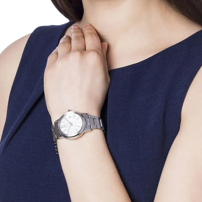 Reloj Analógico Para Mujer Fe6010-50a Eco Drive Citizen® Plateado Blanco