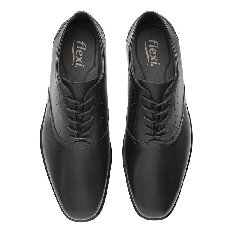 Zapato Derby Semivestir Para Hombre Mod.407817 Marca Flexi® Negro Lisa 28,5 Mx