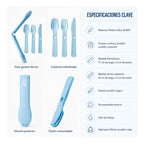 Set Cubiertos Portatil Cuchara+tenedor+cuchillo De Plastico Celeste 1819-24