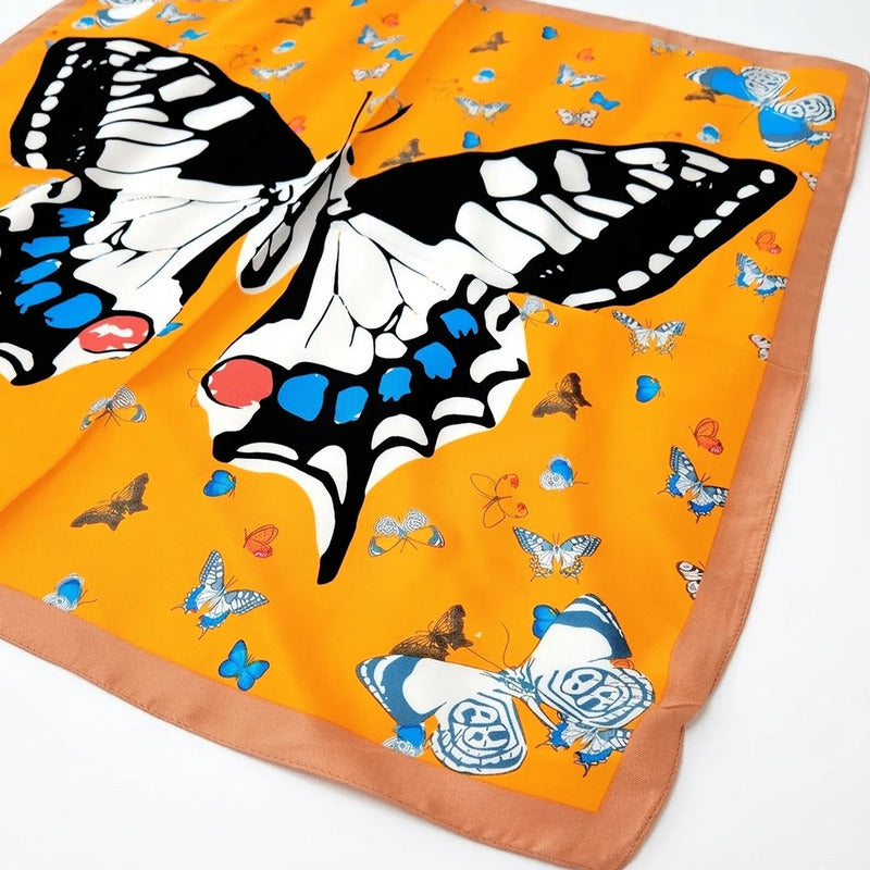 Mascada Ejecutiva De Satín Cuadrada Fina Para Mujer Multicolor Mariposa Unitalla