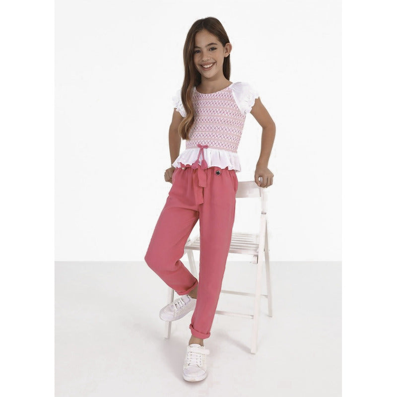 Pantalón Cropped Con Moño En Tencel Mod.6583 Marca Mayoral® Rosa Chicle Liso 18