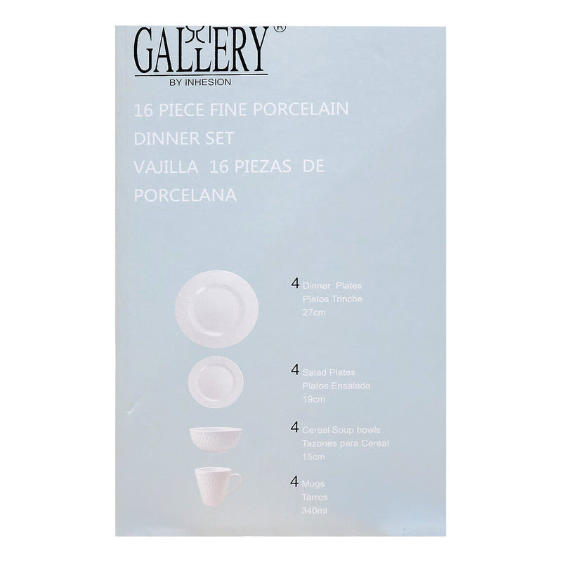 Vajilla De Porcelana 16pz Mod. Terrace Marca Gallery® Blanco Terrace