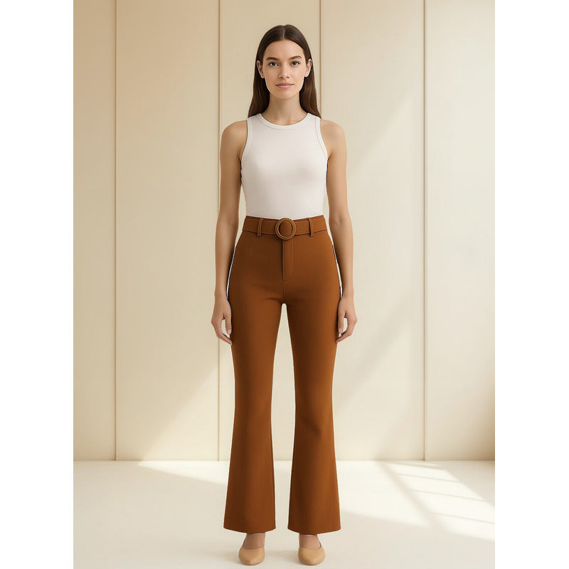 Pantalón De Mujer Casual Con Cinturón Mod.150cml Aldrete® Marrón Liso G