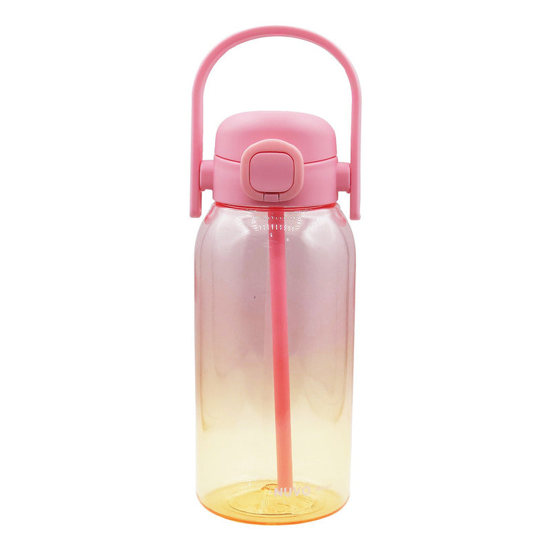 Botella Para Agua Con Popote Marca Nuvó® Sport 1 Litro Rosa- Amarillo
