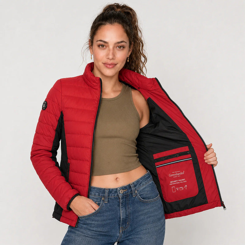 Chamarra Capitonada Para Mujer Dw90-pol9010 Greenlander® Rojo Eg Capitonado