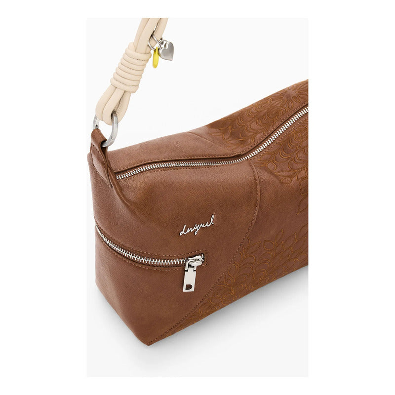 Bolso Para Mujer Con Bordado Mod.26saxp Marca Desigual® Chocolate Bordado Níquel Beige