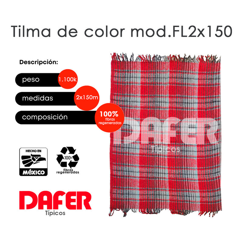 Cobija Mexicana Tilma De Color Mod.fl 2x1.50m Económica Cuadros 1.1 Kg Morado