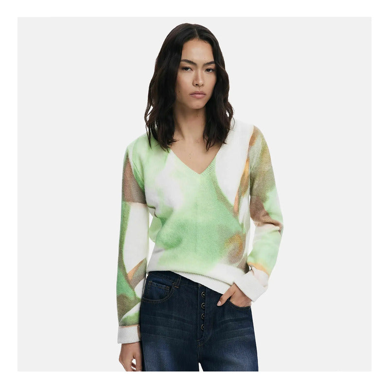 Suéter Suave Cómodo Para Mujer Mod. 25wwjf13/4146 Desigual® Multicolor Geométrico Xs