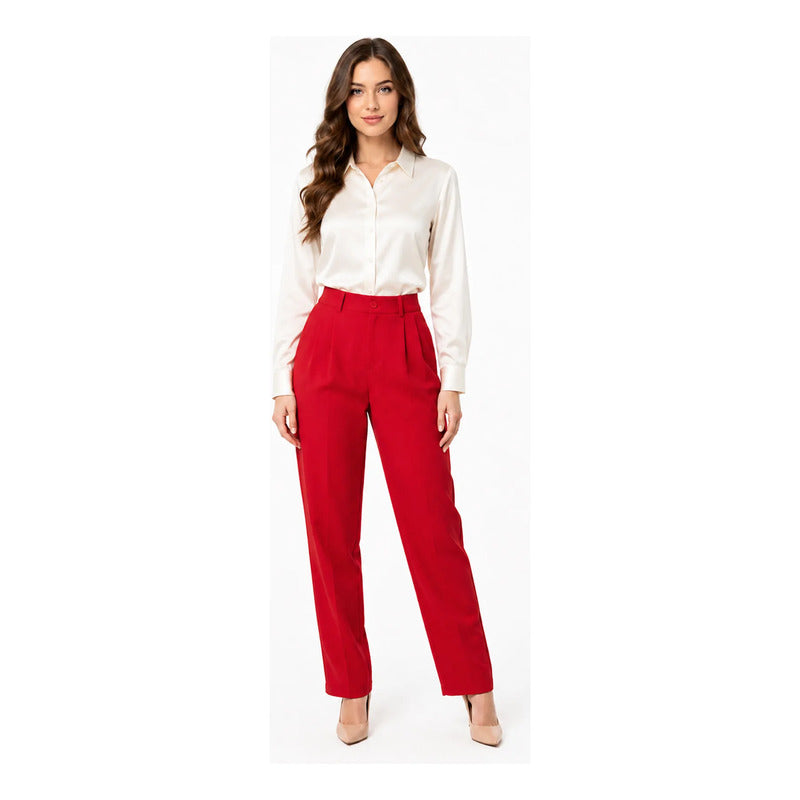 Pantalón Semi Formal Para Mujer Mod.185-23 London Fashion® Cereza Lisa Ch