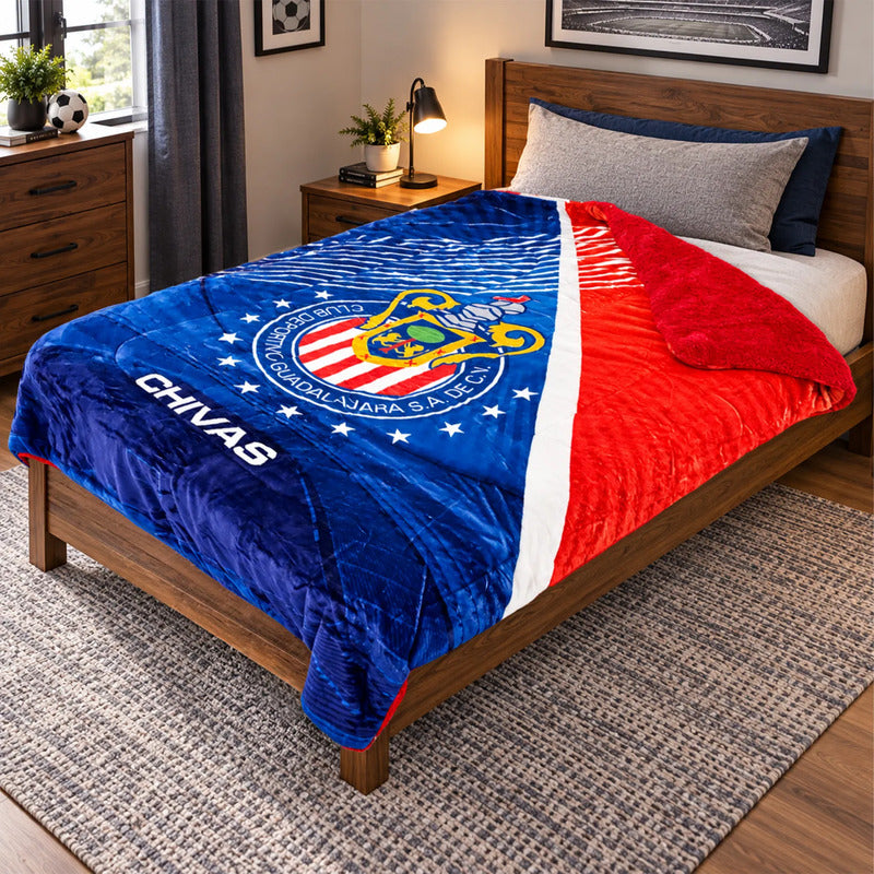 Cobertor Borrega Individual Futbol 1.50x2.00m Providencia® Chivas 1 Kg Multicolor