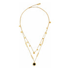 Set Joyería Elegante Collar Y Aretes Layering Con Colgante Dorado