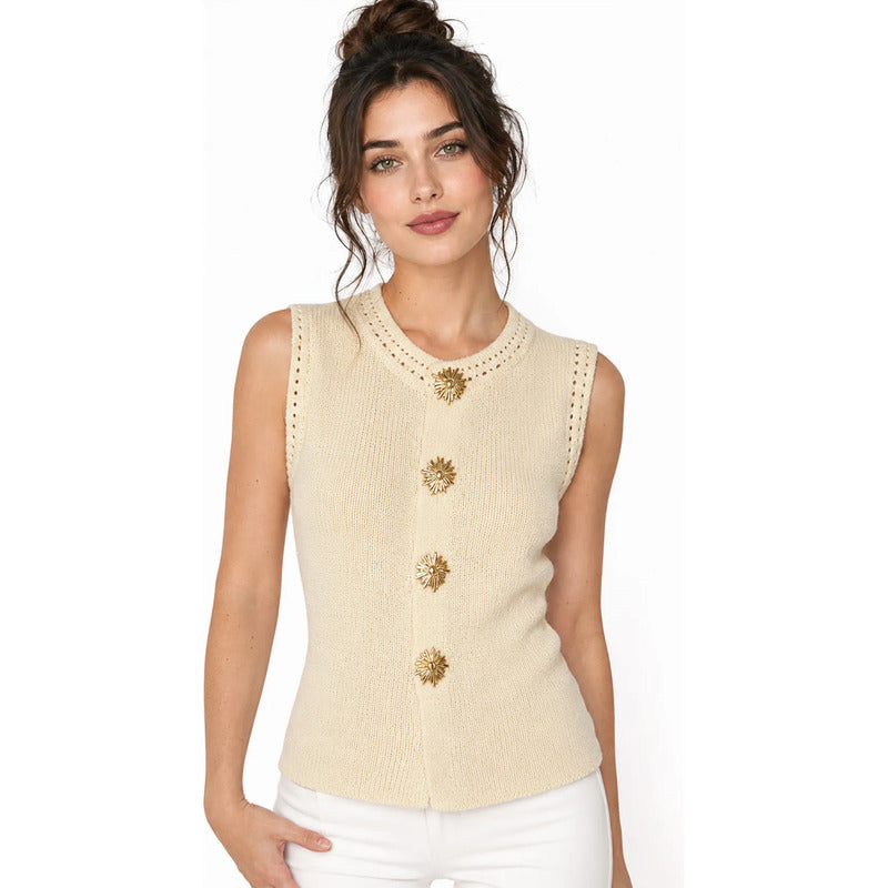 Blusa De Punto Con Decoración Frontal Bt00811 Ferriano® Beige Lisa G