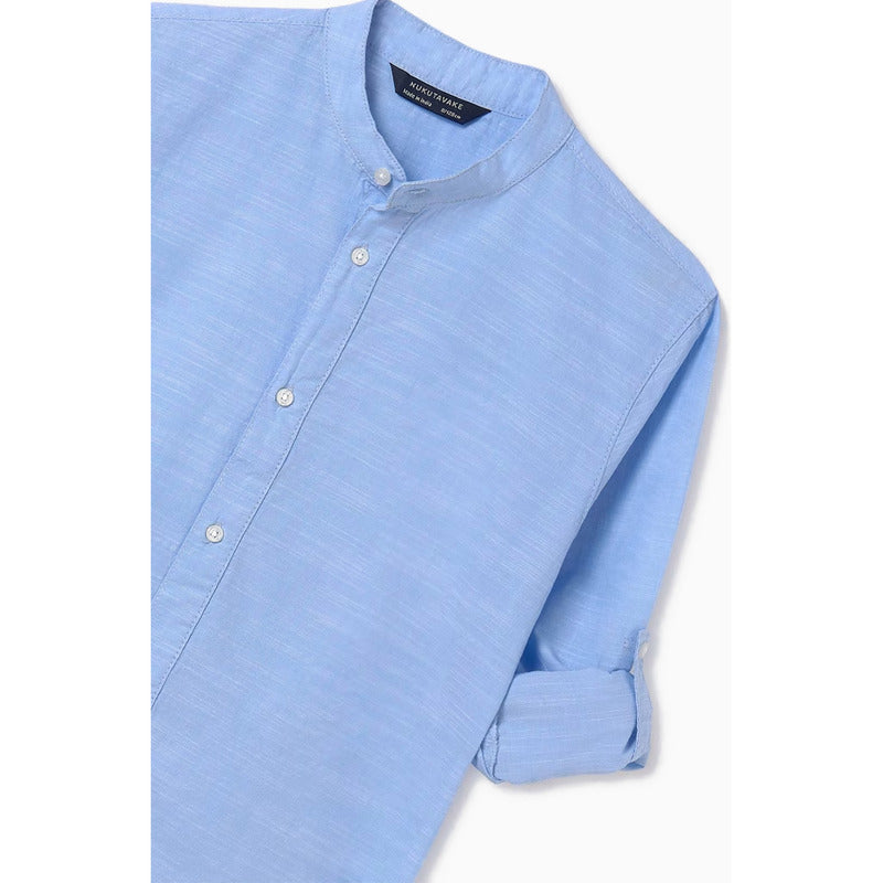 Camisa Manga Larga Para Niño Mod.6121 Marca Mayoral® Azul Claro Lisa 16 Años