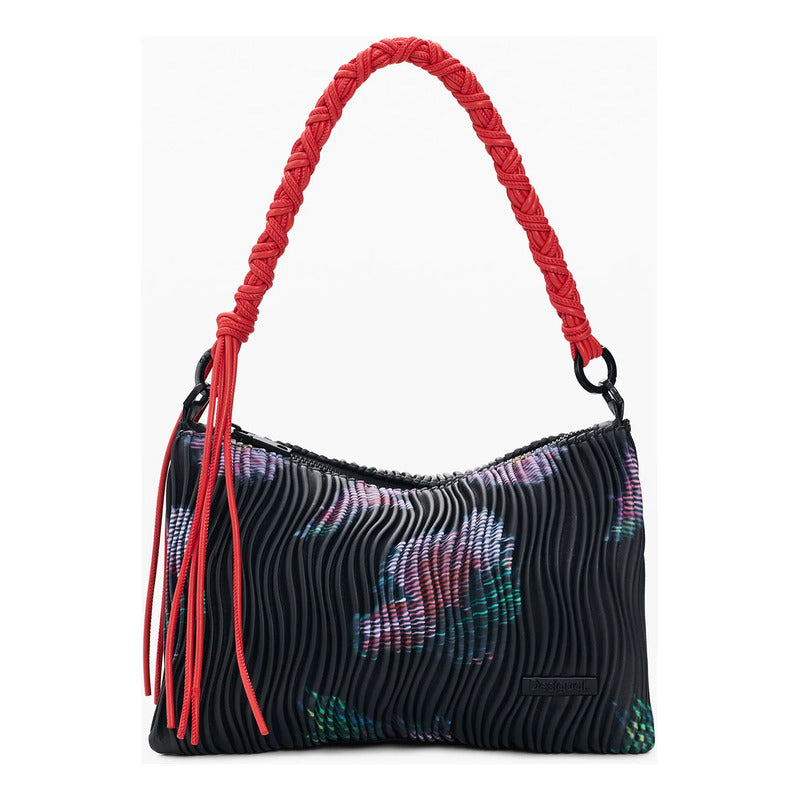Bolso Mediano Con Textura Para Mujer 26saxpal/2000 Desigual® Negro Floreado Níquel Rojo
