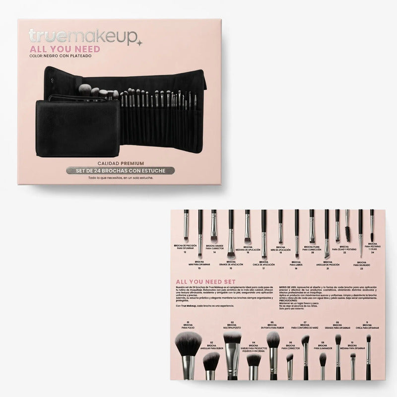 Set De Brochas 24pz Con Estuche Para Viaje True Makeup® Negro