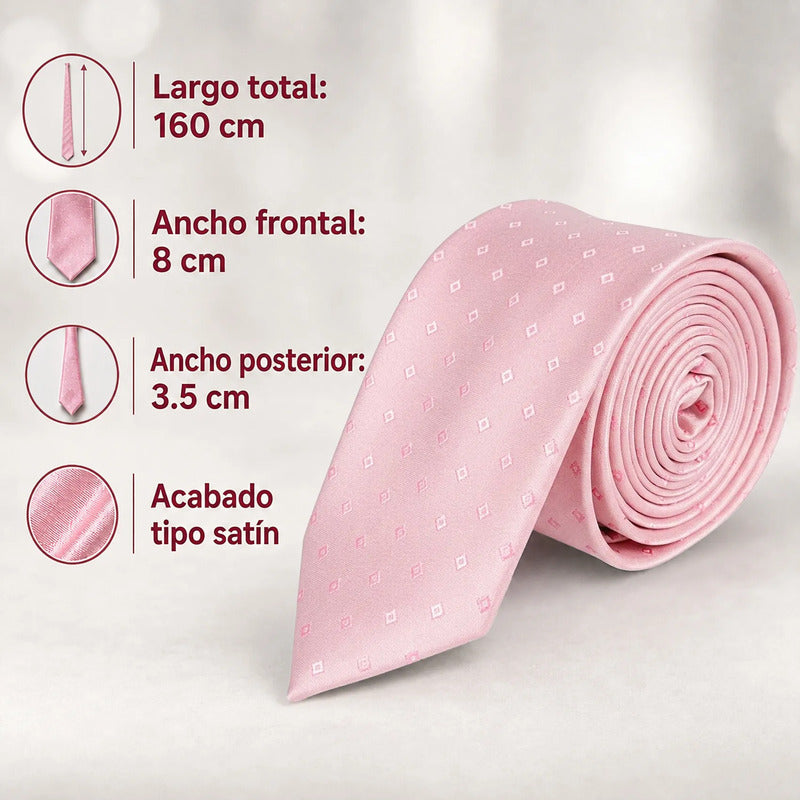 Corbata Elegante Para Hombre Eventos Y Negocios Marca Cotu® Rosa Rombos 160 Cm