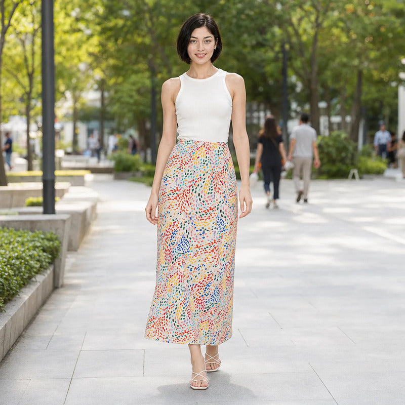 Falda Midi Para Mujer Mod.4138pu Marca Exotica® Multicolor Lunares M