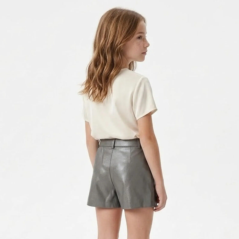 Short De Vinipiel Para Niña Mod.7213 Marca Mayoral® Plomo Lisa 18 Años