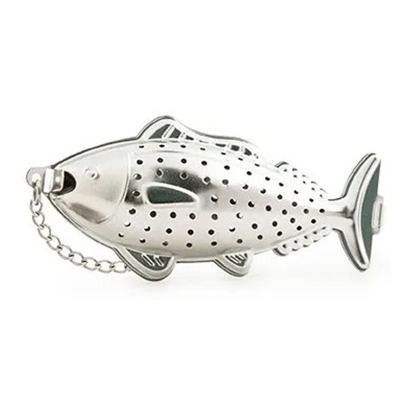 Infusor De Té En Forma De Pez De Acero Inoxidable Con Cadena Gris