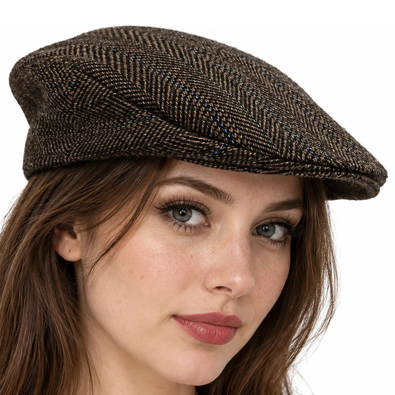 Boina Gorra Casual Retro Para Mujer Atemporal Marron Ch Rayas