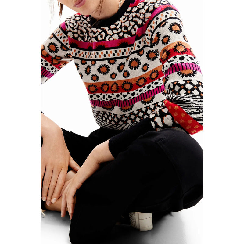 Suéter Casual Para Mujer Estampado Original Marca Desigual® Multicolor 23wwjf49