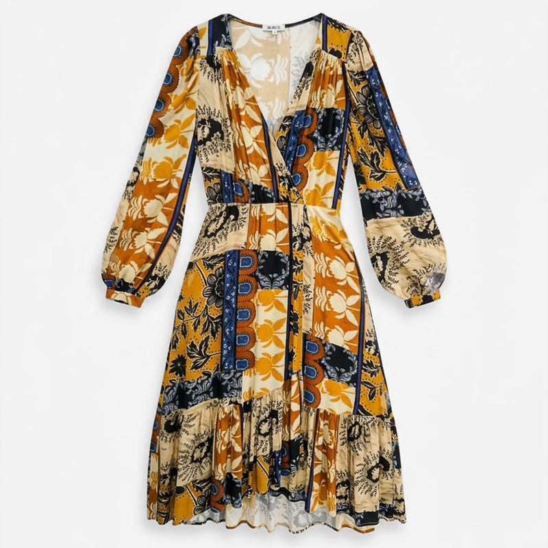 Vestido Largo Estampado Floral Bohemio S53117 Marca Bobois® Multicolor Geométrico G