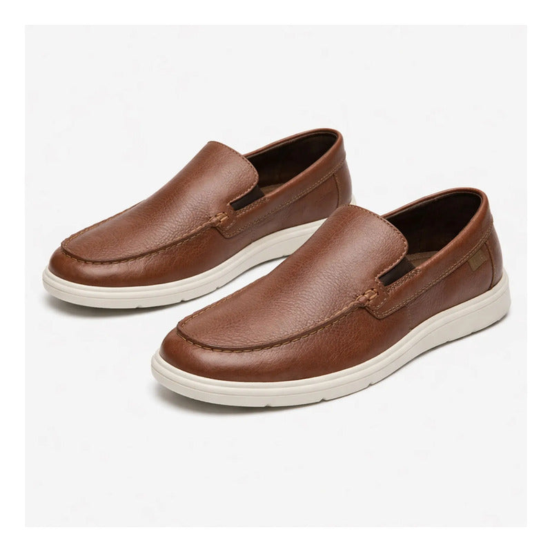 Mocasín Casual Para Hombre 100% Piel Mod.423805 Marca Flexi® Marrón Lisa 26,5 Mx