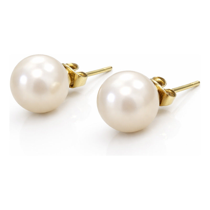 Aretes Elegantes De Perla Redonda Para Mujer Bisutería Fina Crema