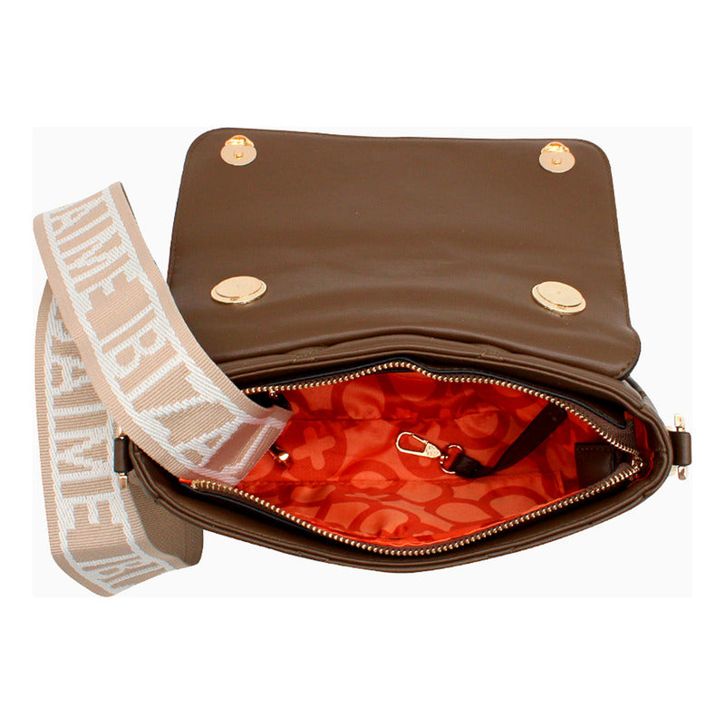 Bolso Crossbody Tacto Piel Mod.ji2526 Marca Jaime Ibiza® Chocolate Lisa Oro