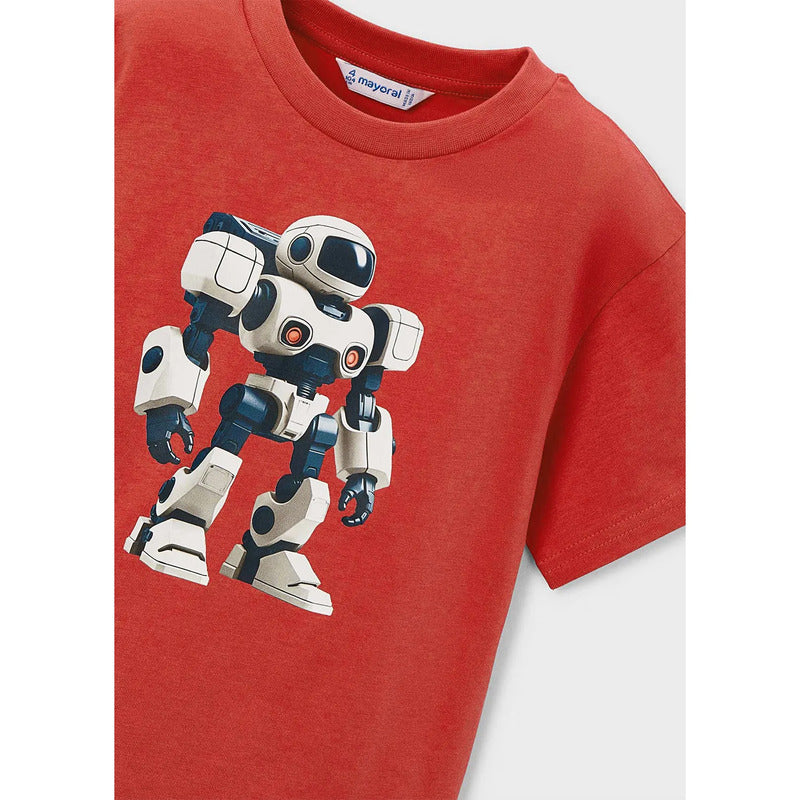 Playera Casual Para Niño Mod.3066 Marca Mayoral® Tomate Robot 7 Años Lisa