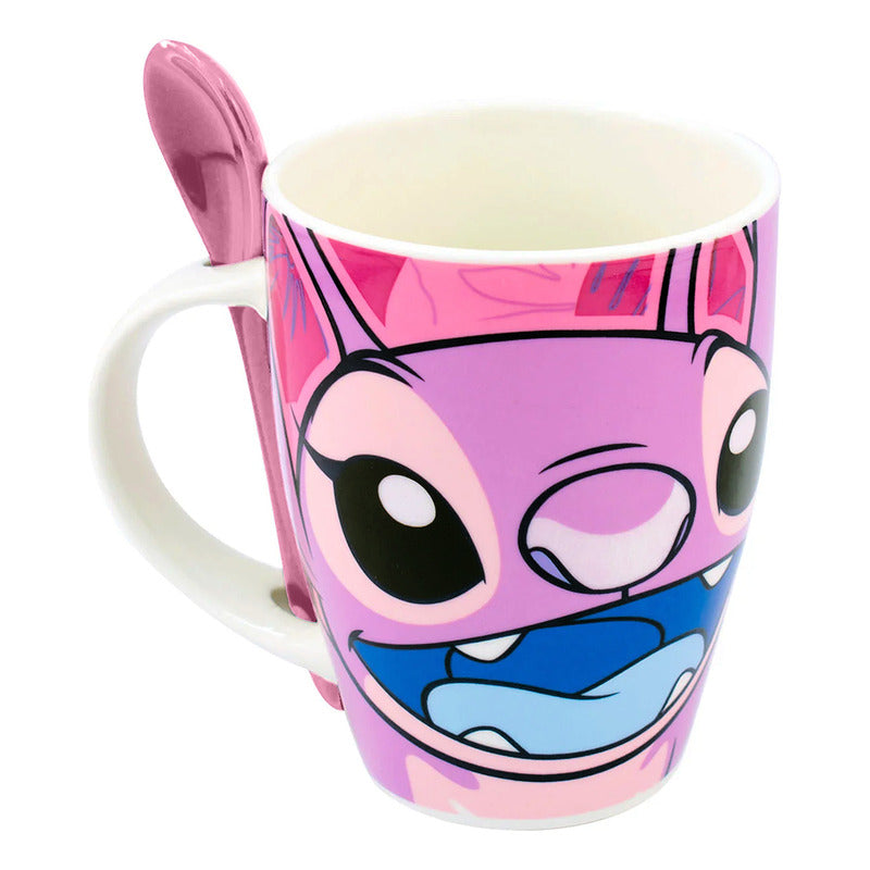 Taza De Porcelana 2pz Con Cuchara Diseño Animado 310ml