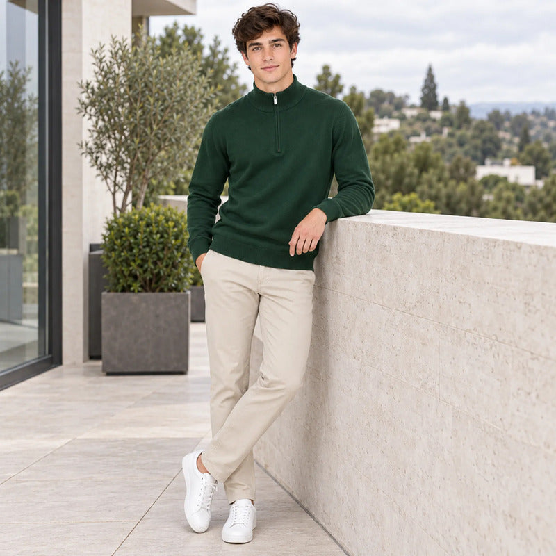 Sueter Cuello Alto Con Cierre Para Hombre E55302 Bobois® Verde Lisa M