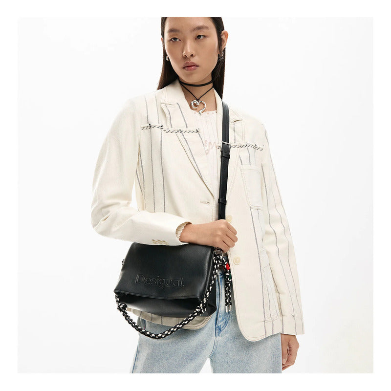 Bolso Mediano Para Mujer Mod. 26saxp61/2000 Desigual® Negro Lisa Níquel Multicolor