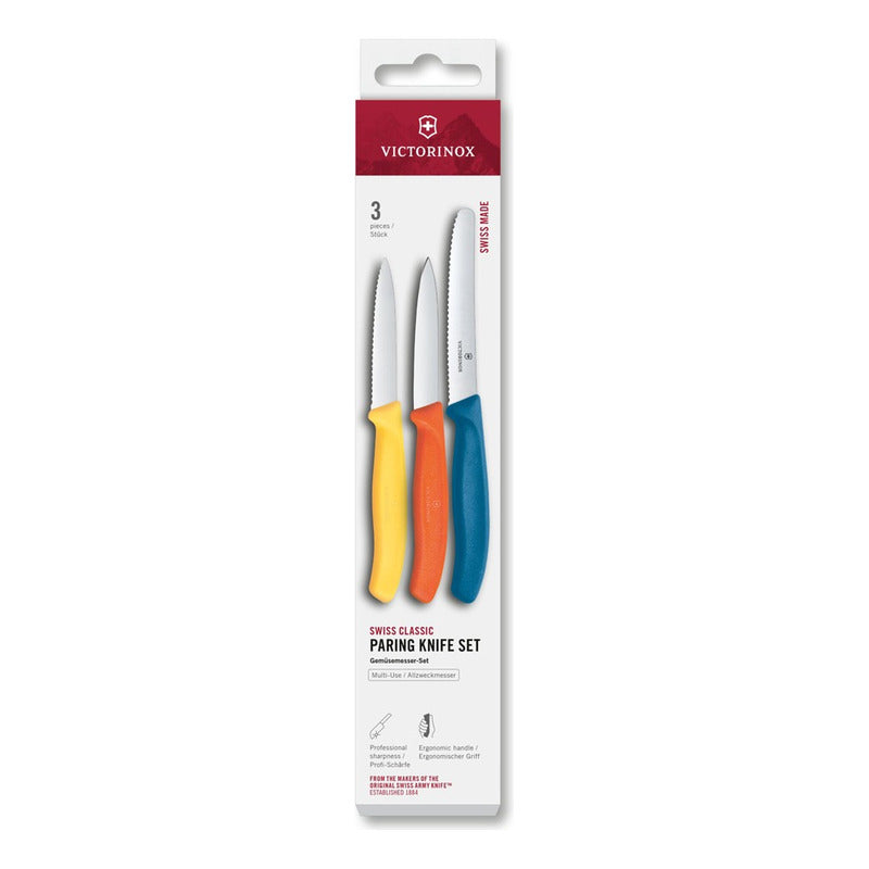 Set Cuchillos Para Verdura Swiss Classic Marca Victorinox® Naranjaazulamarillo