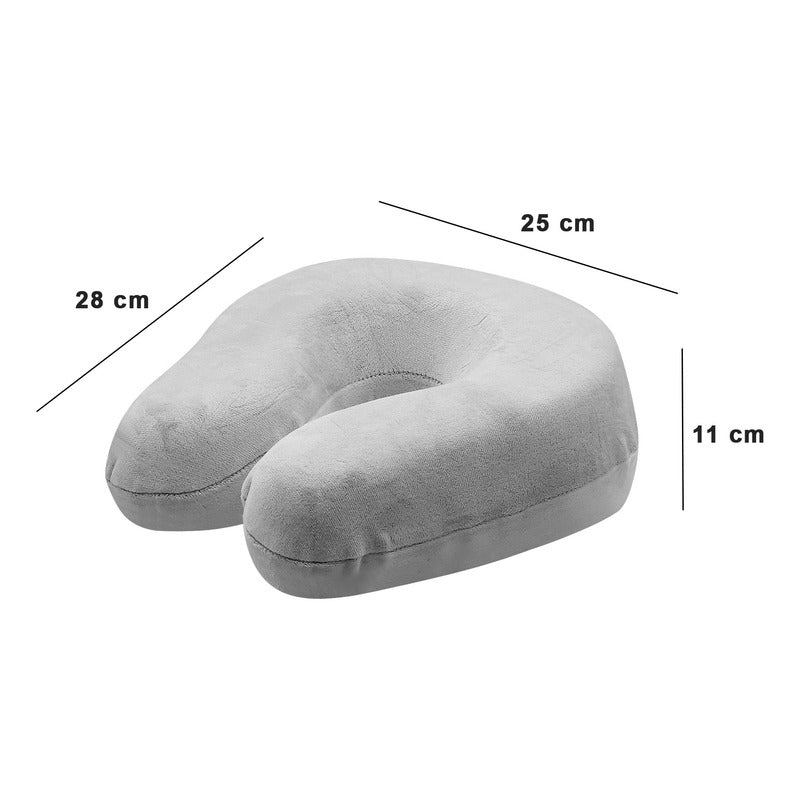 Almohada De Viaje Memory Foam Soporte Cuello Marca Arvic® Gris Liso
