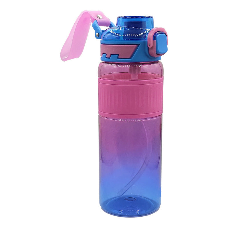 Botella Con Correa 1lt Con Popote Marca Nuvó® Sport Fucsia- Azul